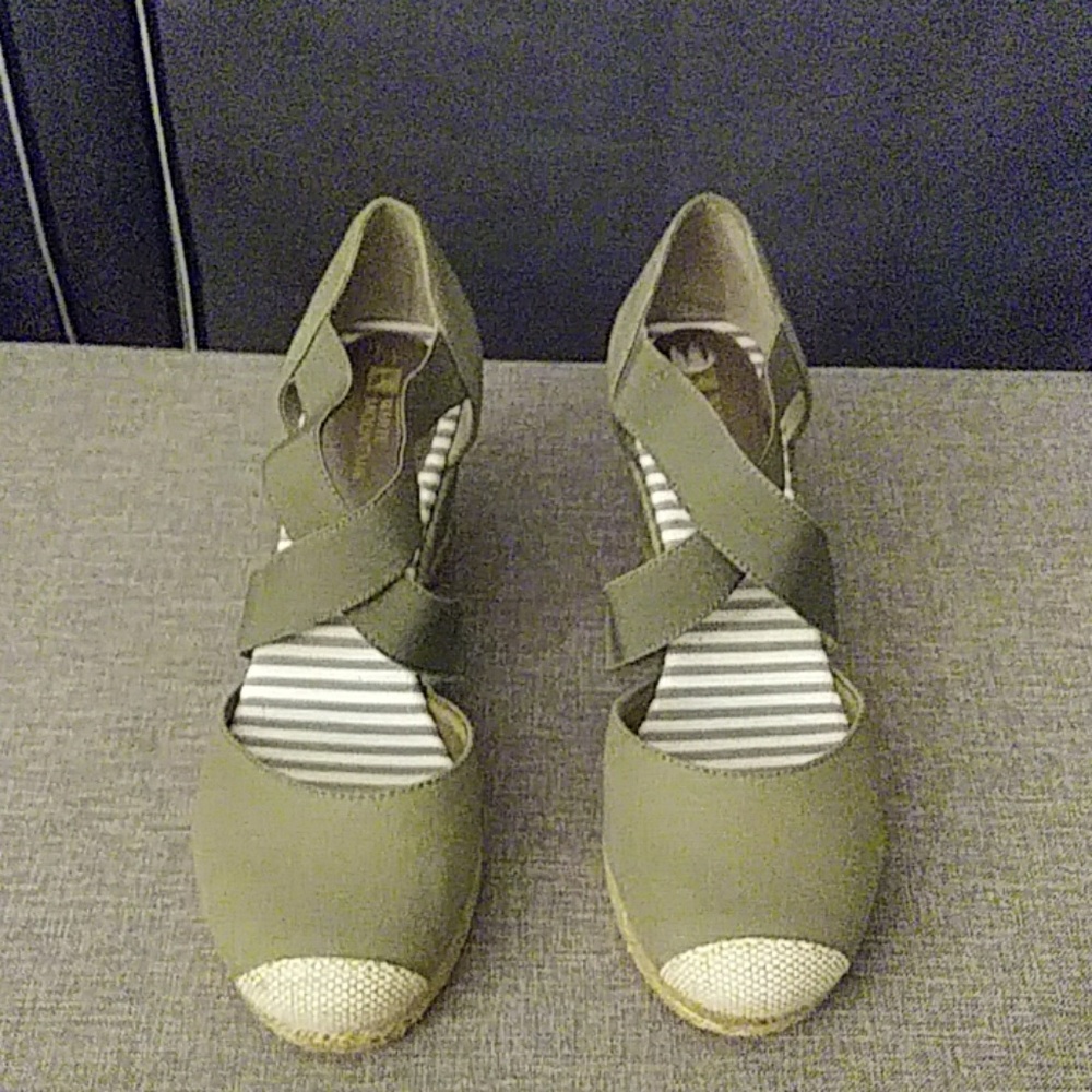 Olive green slip-on wedges